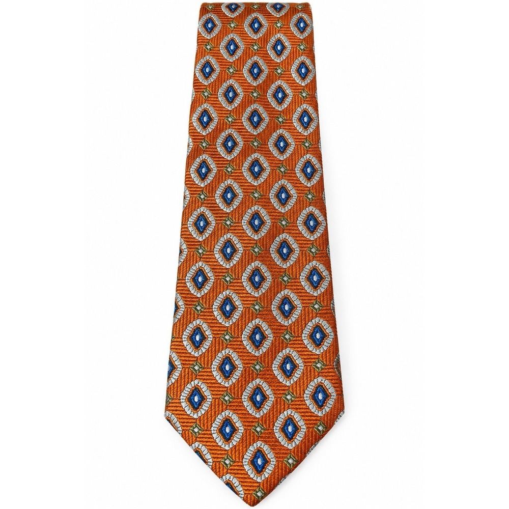 Jos A Bank 100% Silk Tie Orange Blue Geometric 58.5" x 3.5" Mens Necktie